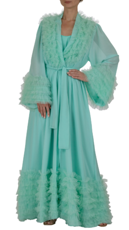 kimono robe with ruffles. Nightwear made of geogette chiffon