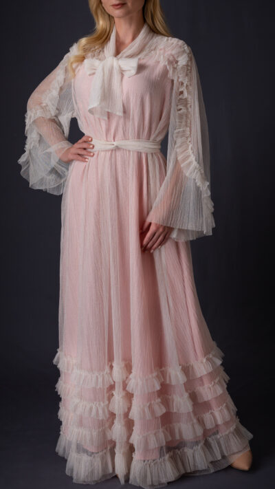 woman wearing tulle dress light pink colour