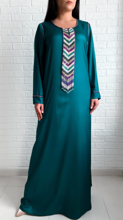 satin jalabiya dark green colour with embroidery